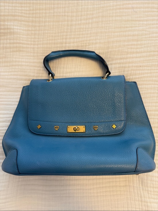 MCM Handbags - MCM Light Blue Leather First Lady Top Handle Bag